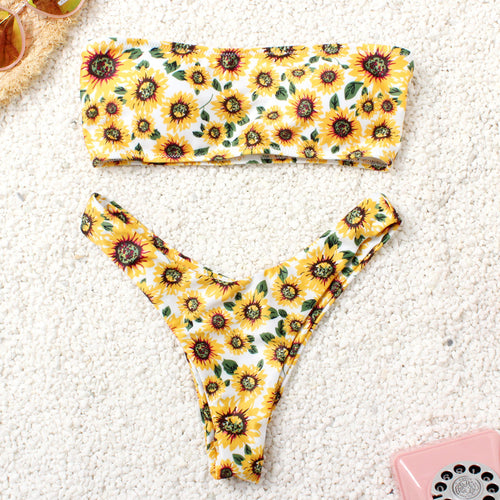 Damen Bikini-Set mit bandeau Oberteil und hoher Beinausschnitt Drune