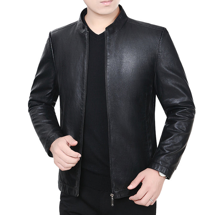 Herren Lederjacke mit Stehkragen und minimalistischer Reißverschlussfront Drune