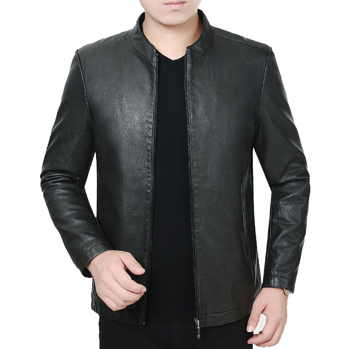 Herren Lederjacke mit Stehkragen und minimalistischer Reißverschlussfront Drune