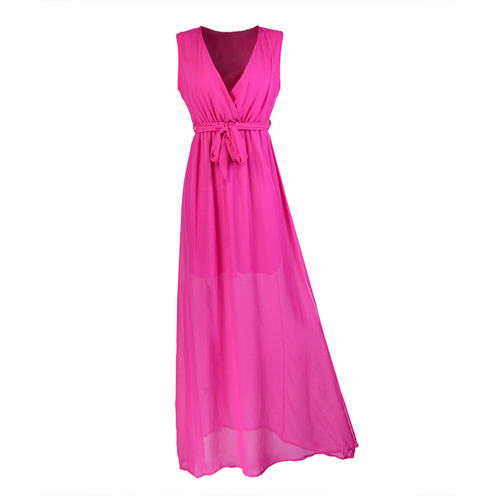 Damen Maxikleid mit tiefem V-Ausschnitt und seitlichem Schlitz Drune