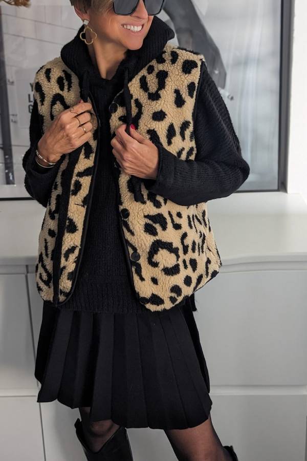 Drune | Leopardenmuster Frontöffnung Lässige Herbst- und Winterweste Jacke