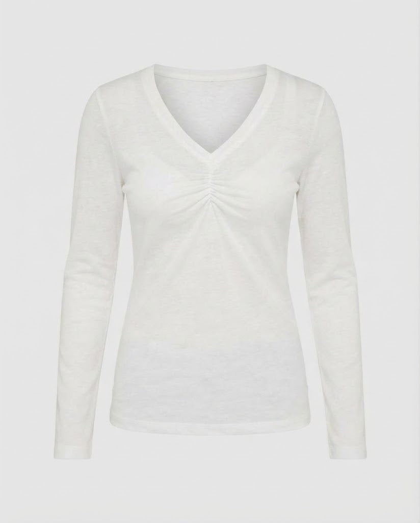 Damen Langärmeliges V-Ausschnitt-Shirt mit Raffung und feiner Jersey-Qualität Drune