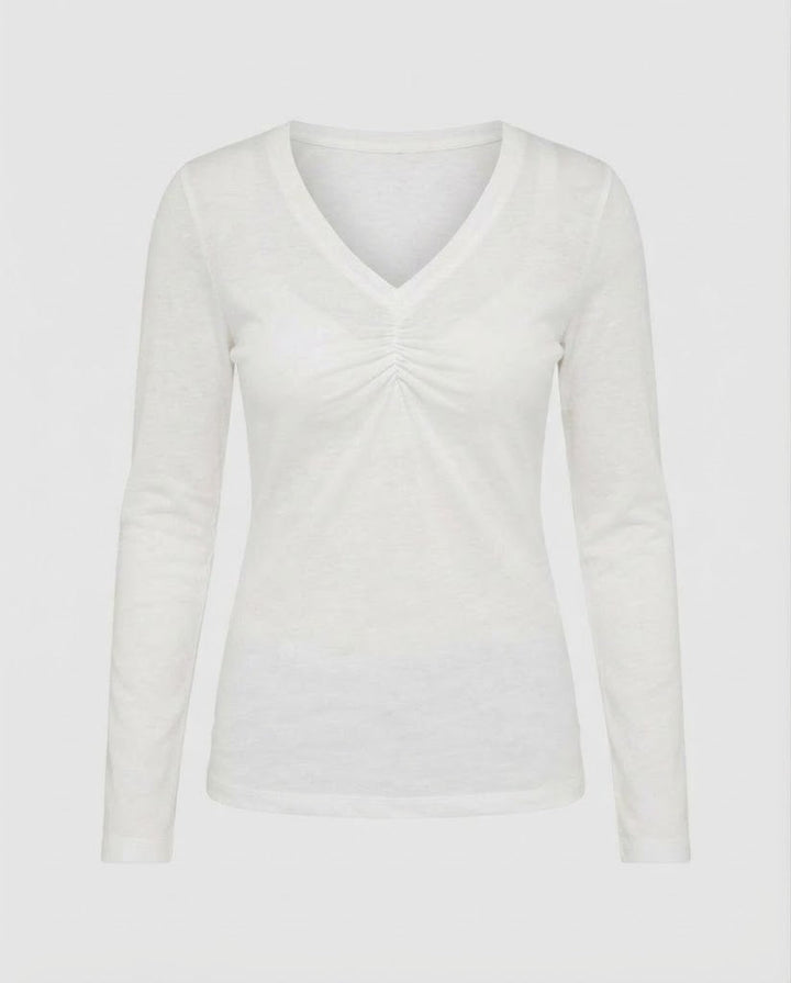 Damen Langärmeliges V-Ausschnitt-Shirt mit Raffung und feiner Jersey-Qualität Drune