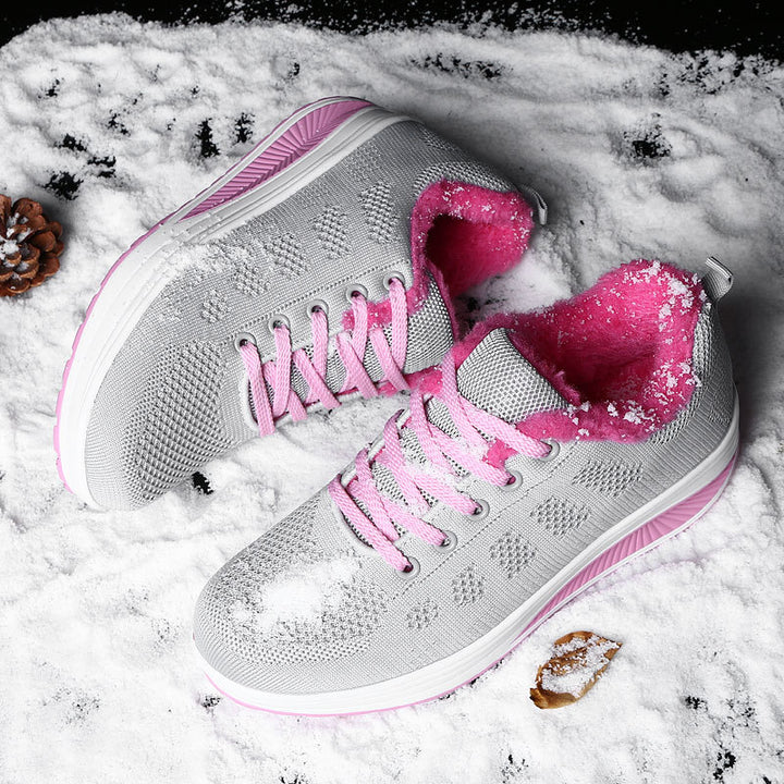 Damen nan gefütterter Strick-Schnürwalkingschuh mit kuscheligem Teddyfutter und ergonomischer Keilsohle Drune