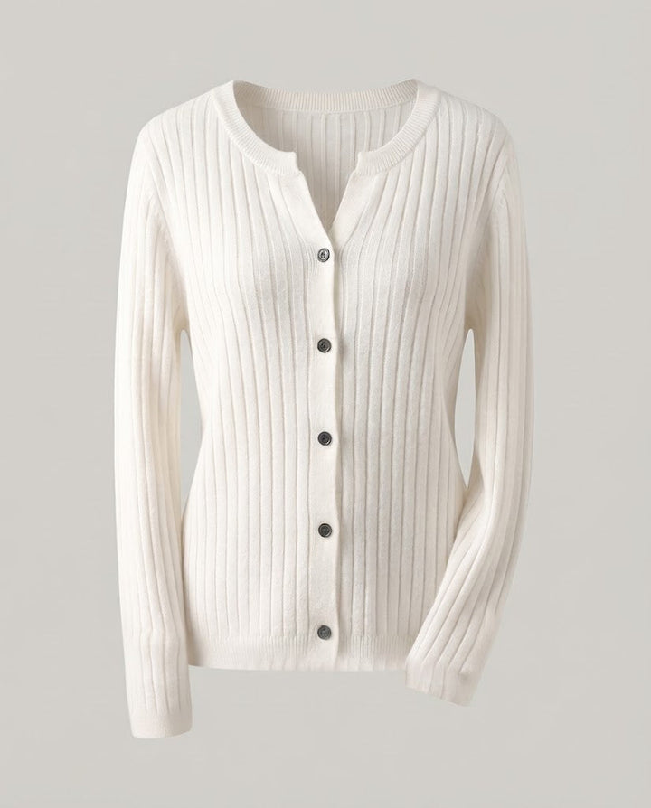 Damen Gestrickter Rippen-Cardigan mit dezentem V-Ausschnitt und Knopfleiste Drune