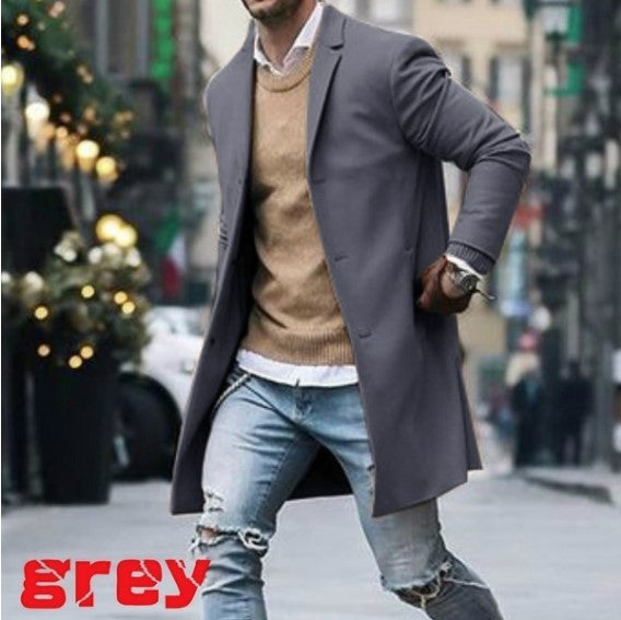 Herren eleganter langer Mantel mit modernem Schnitt Drune