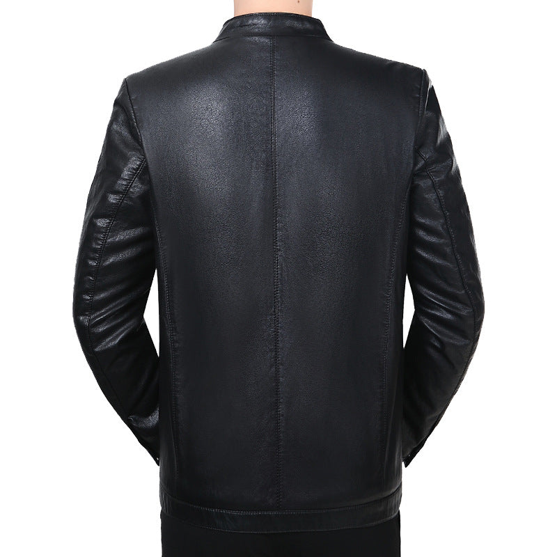 Herren Lederjacke mit Stehkragen und minimalistischer Reißverschlussfront Drune