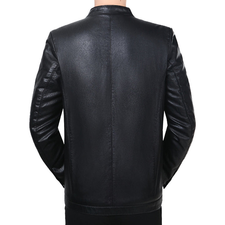 Herren Lederjacke mit Stehkragen und minimalistischer Reißverschlussfront Drune