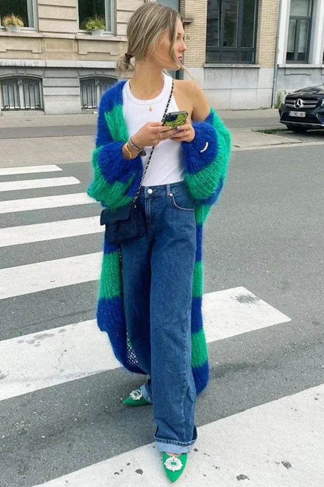 Drune | gestreifter übergroßer Strickcardigan