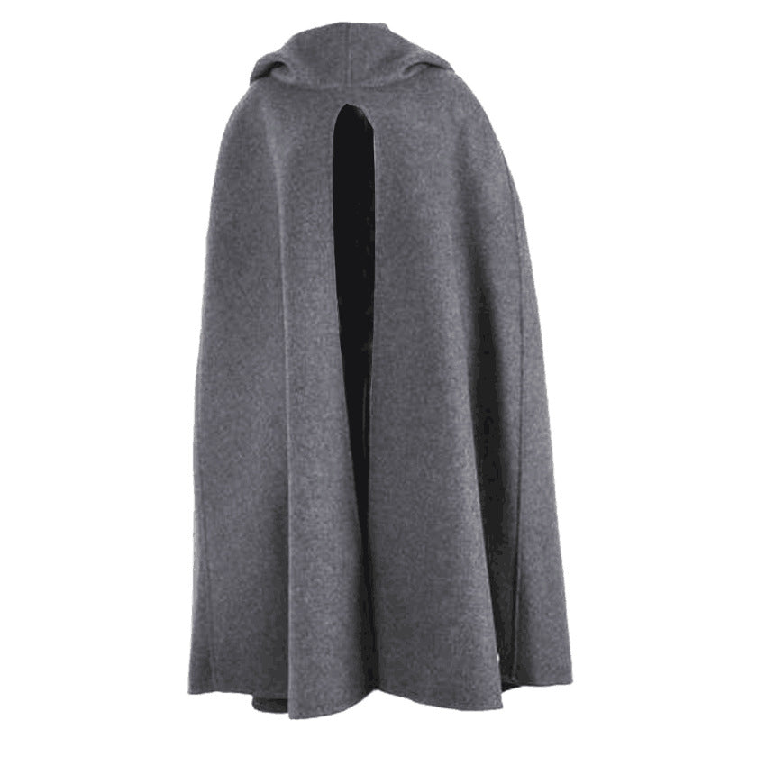 Damen Kapuzen-Umhang aus Fleece mit weitem A‑Linien‑Cape und Frontschlitz Drune