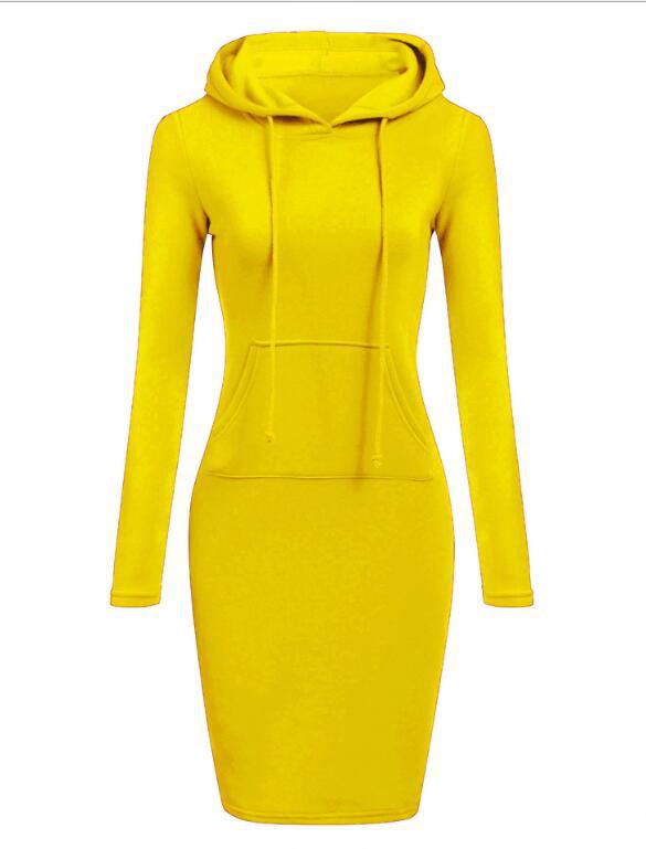 Damen Hoodie-Kleid mit praktischen Taschen und Kapuze Drune