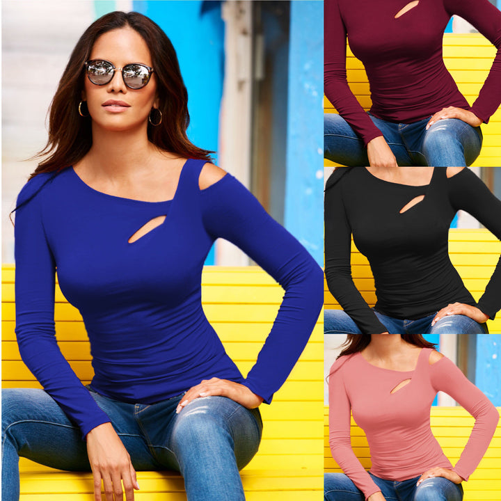 Damen Oberteil mit asymmetrischem Ausschnitt und elegantem Cut-Out-Design Drune