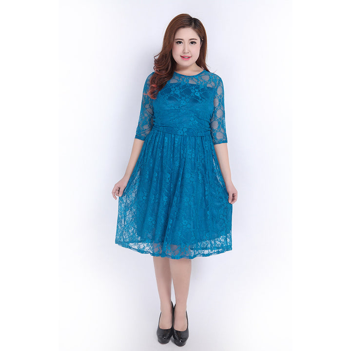 Damen Spitzenkleid mit elegantem Rundhalsausschnitt und schwingendem Rock Drune