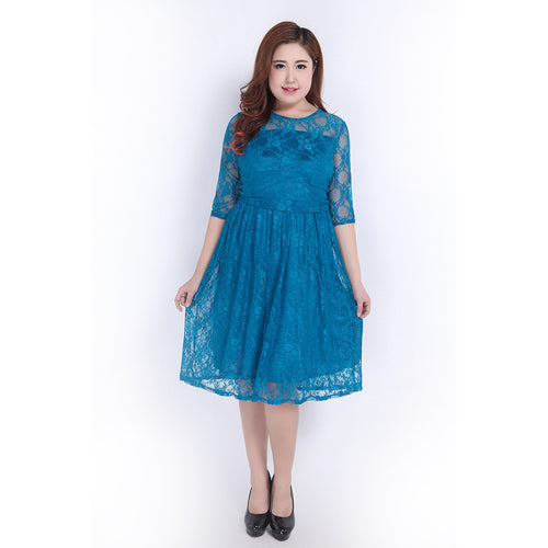 Damen Spitzenkleid mit elegantem Rundhalsausschnitt und schwingendem Rock Drune