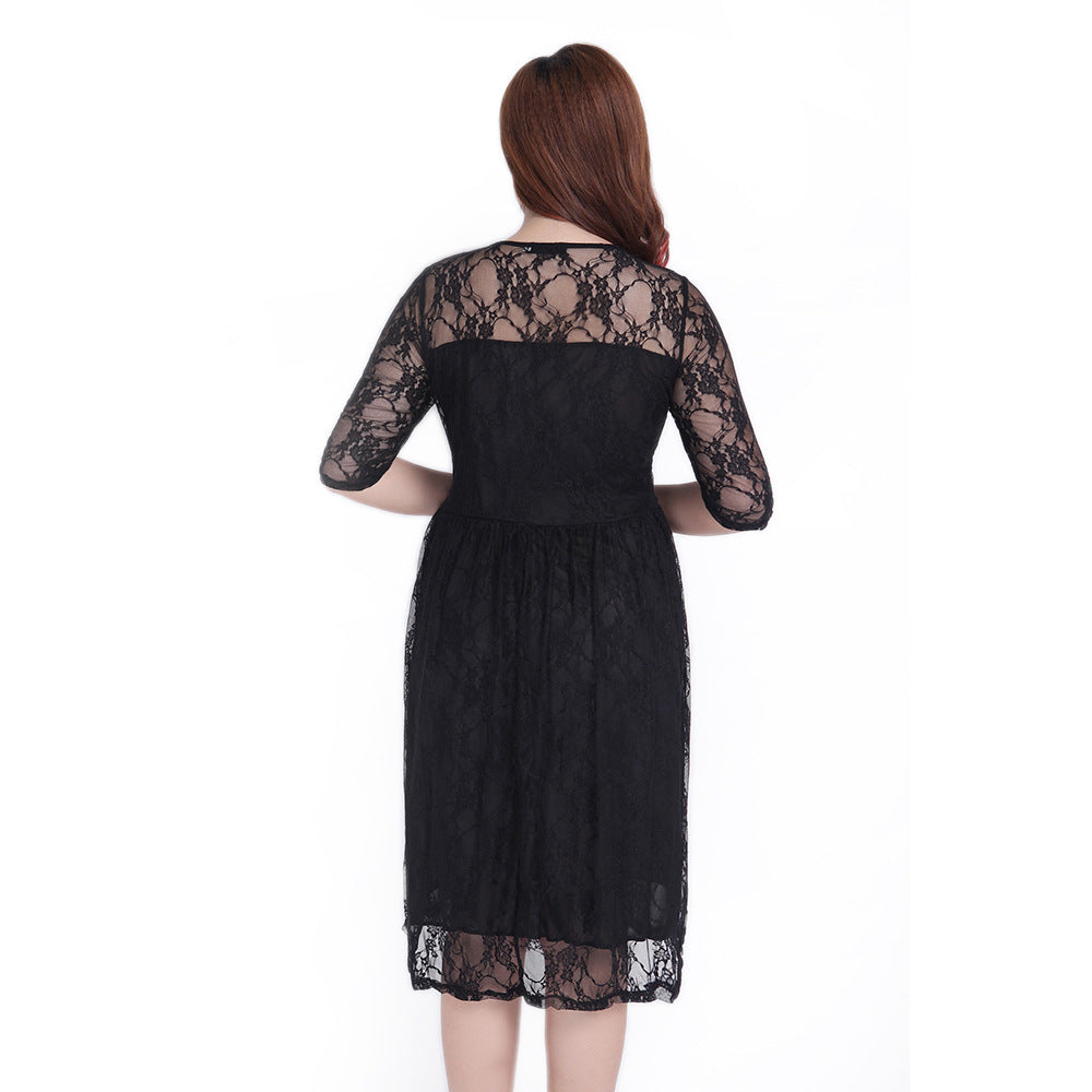 Damen Spitzenkleid mit elegantem Rundhalsausschnitt und schwingendem Rock Drune