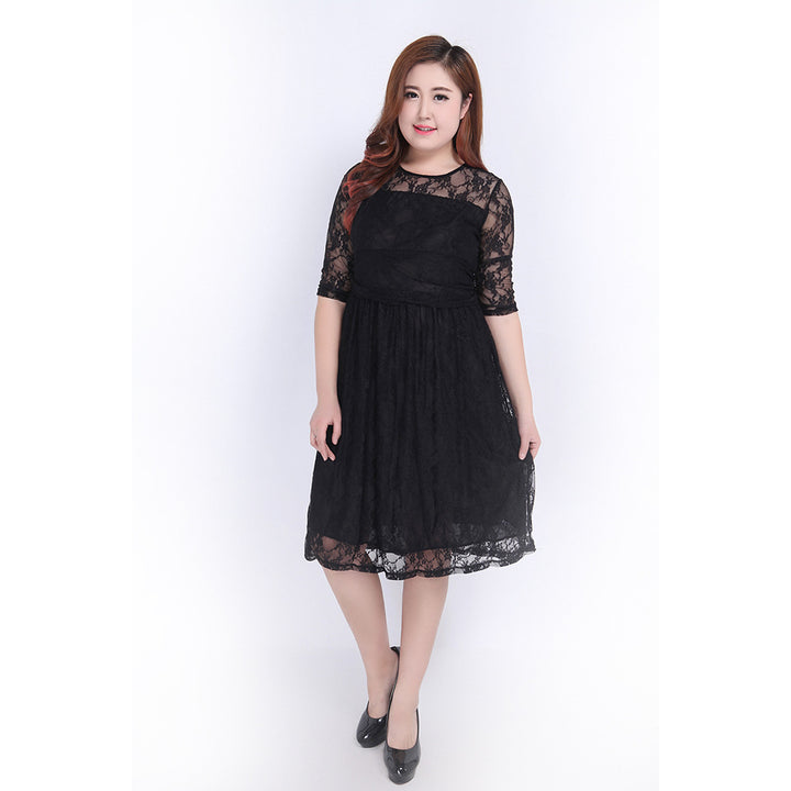 Damen Spitzenkleid mit elegantem Rundhalsausschnitt und schwingendem Rock Drune