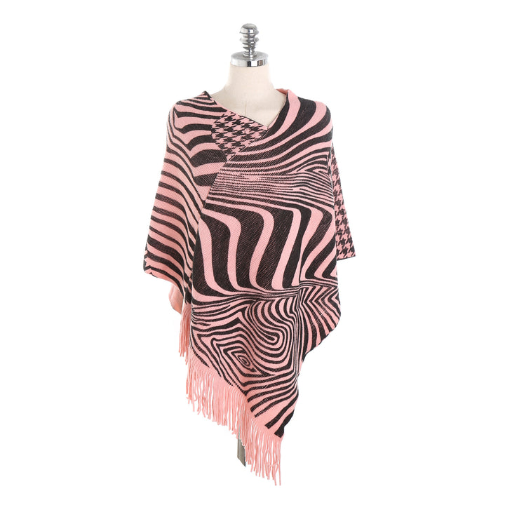 Damen Fransen-Poncho im Oversize mit grafischem Jacquard und asymmetrischem Zipfelsaum Drune