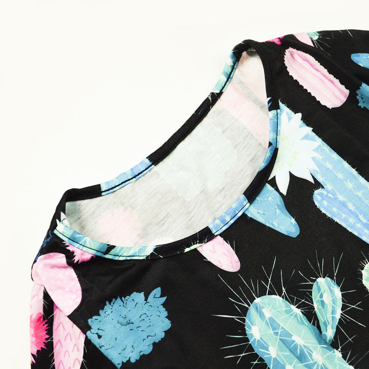 Damen Sommerliches Kleid mit kreativem Kaktus-Design und Spitzenakzenten Drune