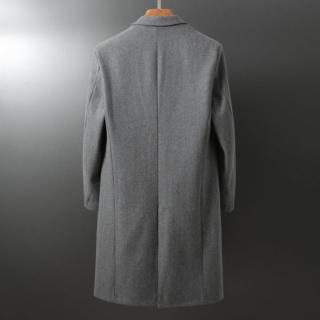 Herren Eleganter langer Wollmix-Mantel mit Schalkragen und geradem Schnitt Drune