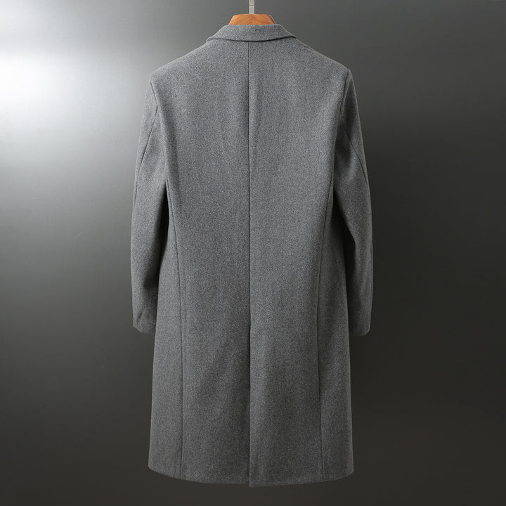 Herren Eleganter langer Wollmix-Mantel mit Schalkragen und geradem Schnitt Drune
