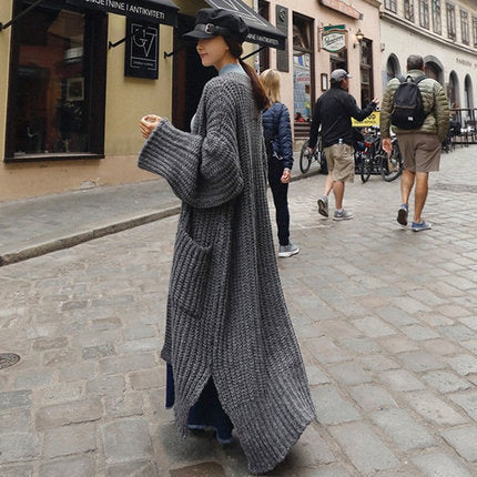 Damen Maxi-Oversize-Grobstrickcardigan mit Ballonärmeln und Eingrifftaschen Drune
