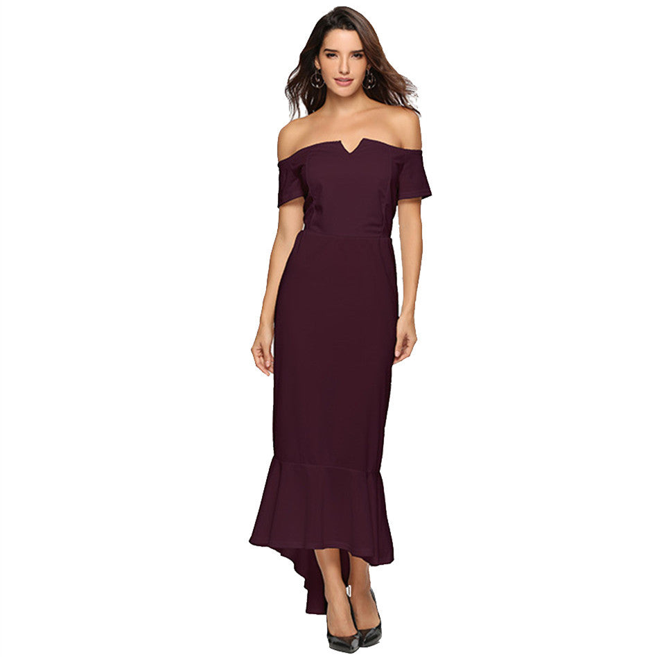 Damen Off-Shoulder Abendkleid mit elegantem V-Ausschnitt und Fließendem Saum Drune
