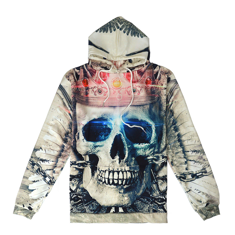 Herren Kapuzenpullover mit fotorealistischem 3D-Skull-Print, Kronen- & Kettenmotiv Drune
