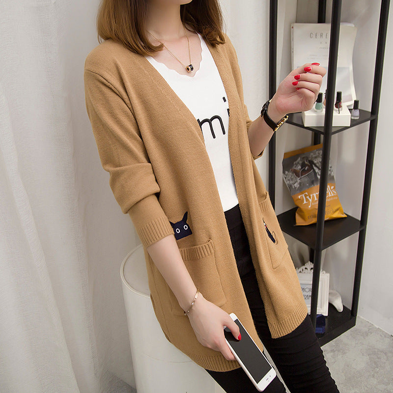 Damen Lässige Strickjacke mit tierischem Design und tiefen Taschen Drune