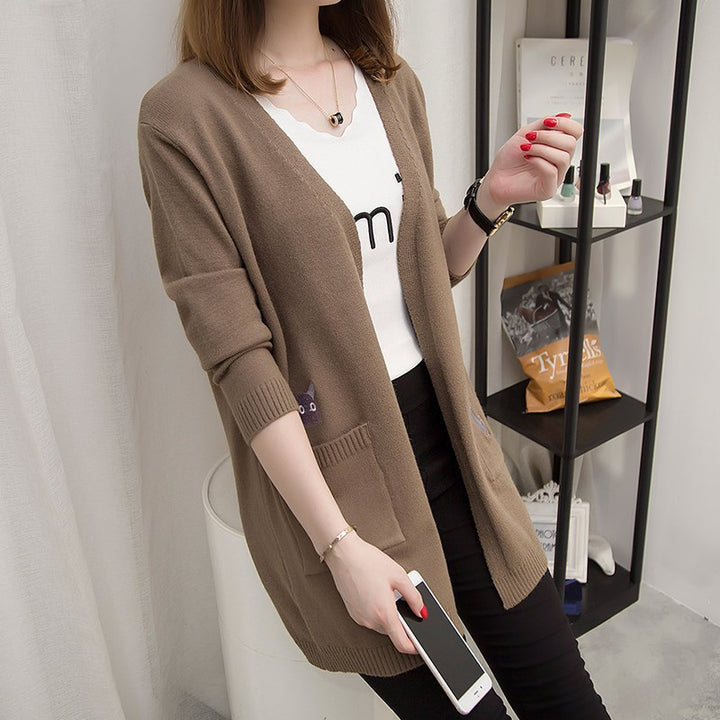 Damen Lässige Strickjacke mit tierischem Design und tiefen Taschen Drune