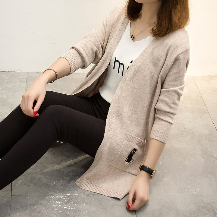 Damen Lässige Strickjacke mit tierischem Design und tiefen Taschen Drune