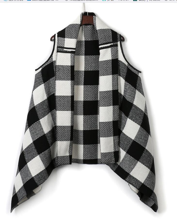 Damen Üppiger karierten Poncho Drune