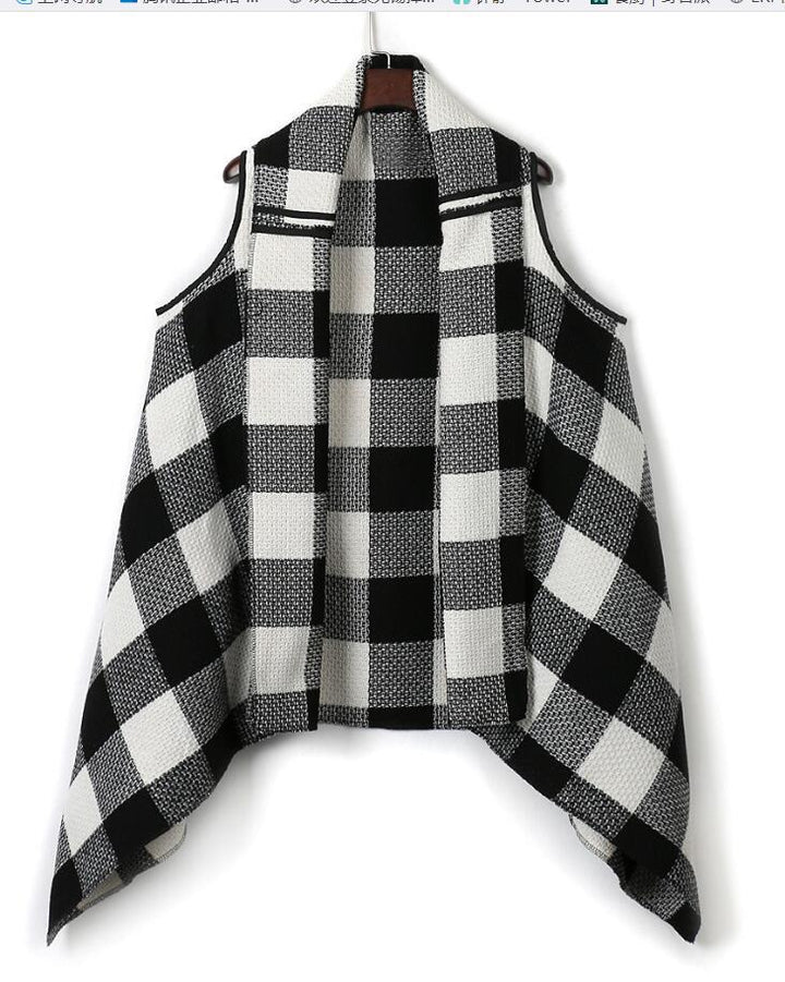 Damen Üppiger karierten Poncho Drune