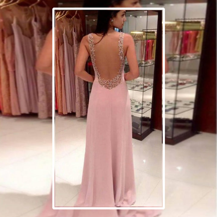 Damen elegantes Abendkleid mit tiefem V-Ausschnitt und schimmernden Details Drune