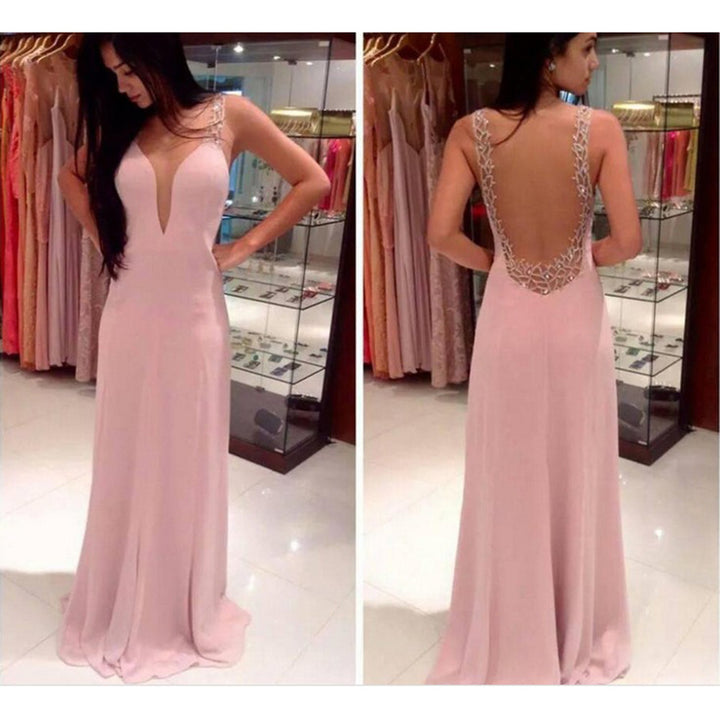 Damen elegantes Abendkleid mit tiefem V-Ausschnitt und schimmernden Details Drune