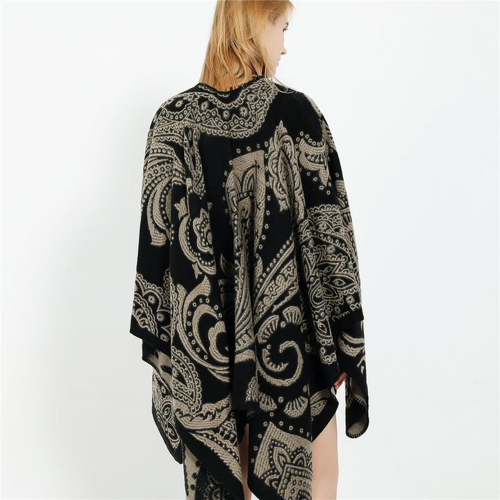 Damen Oversize-Ruana im Paisley-Jacquard mit offener Kimono-Silhouette Drune