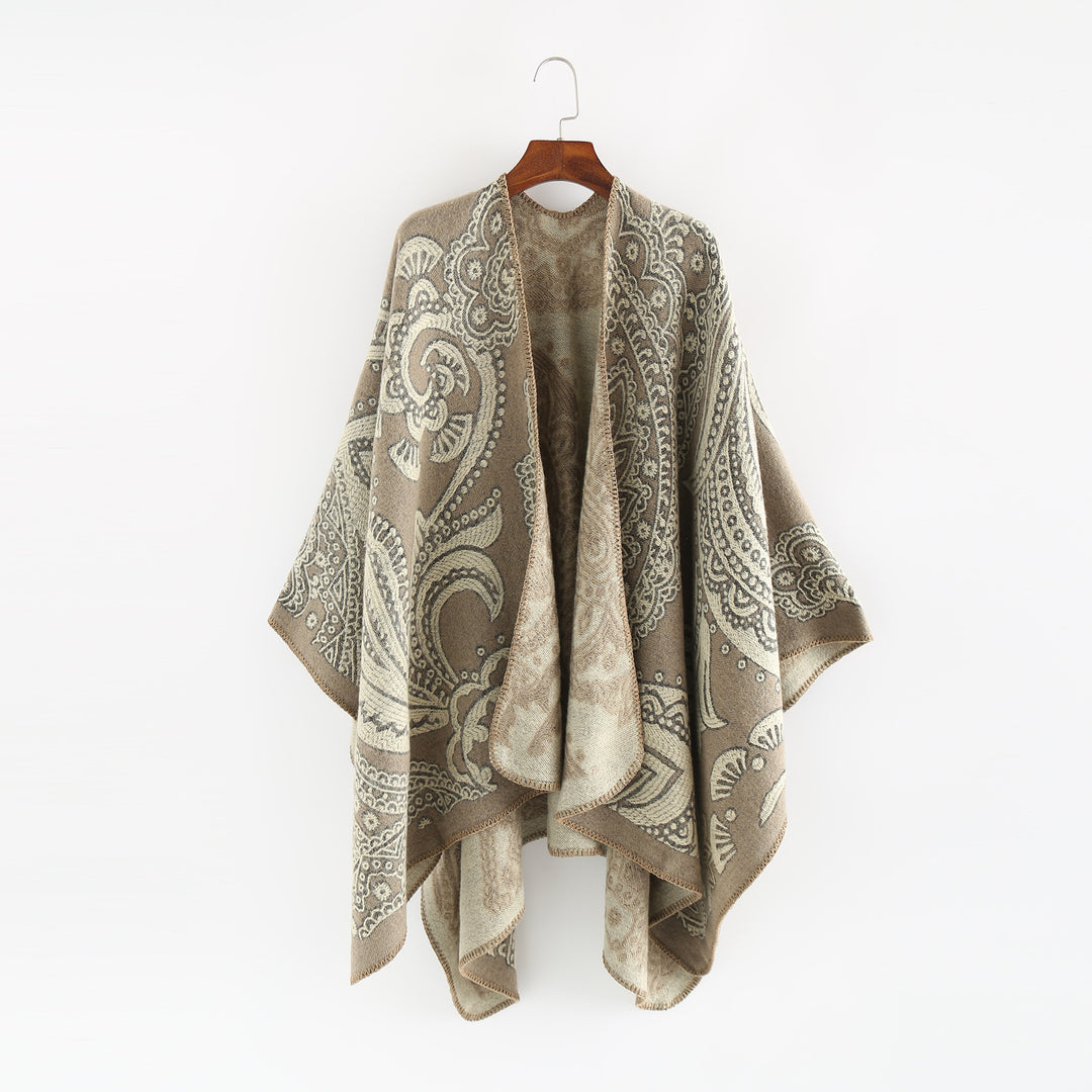 Damen Oversize-Ruana im Paisley-Jacquard mit offener Kimono-Silhouette Drune