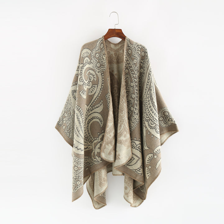 Damen Oversize-Ruana im Paisley-Jacquard mit offener Kimono-Silhouette Drune