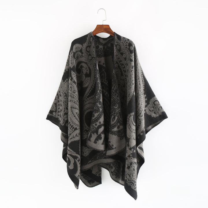 Damen Oversize-Ruana im Paisley-Jacquard mit offener Kimono-Silhouette Drune