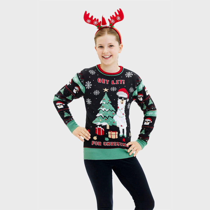 Drune | Get Lit Llama Weihnachten Weihnachtspullover - Damen
