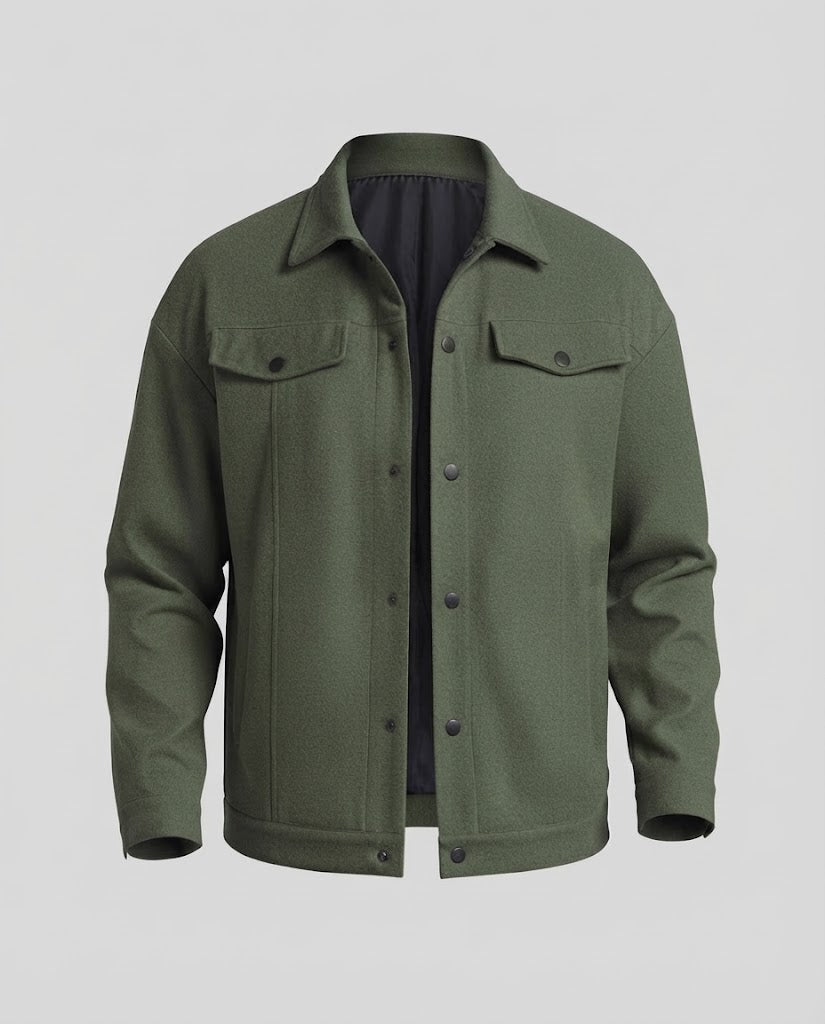 Herren Overshirt-Jacke aus Wollmix mit Druckknöpfen und aufgesetzten Brusttaschen Drune