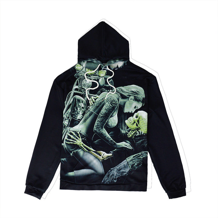 Herren Kapuzenpullover mit fotorealistischem 3D-Skull-Print, Kronen- & Kettenmotiv Drune