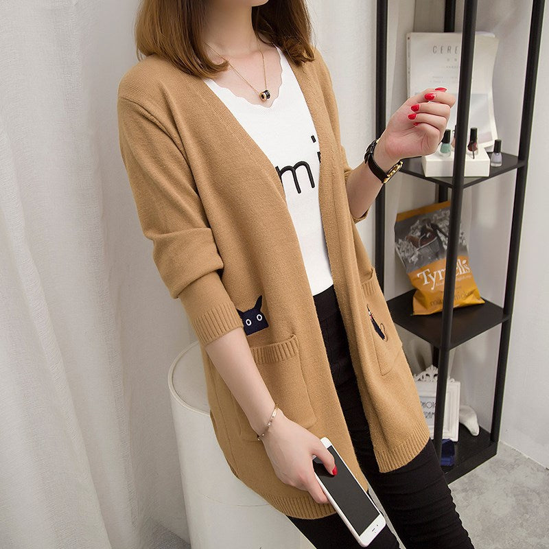 Damen Lässige Strickjacke mit tierischem Design und tiefen Taschen Drune