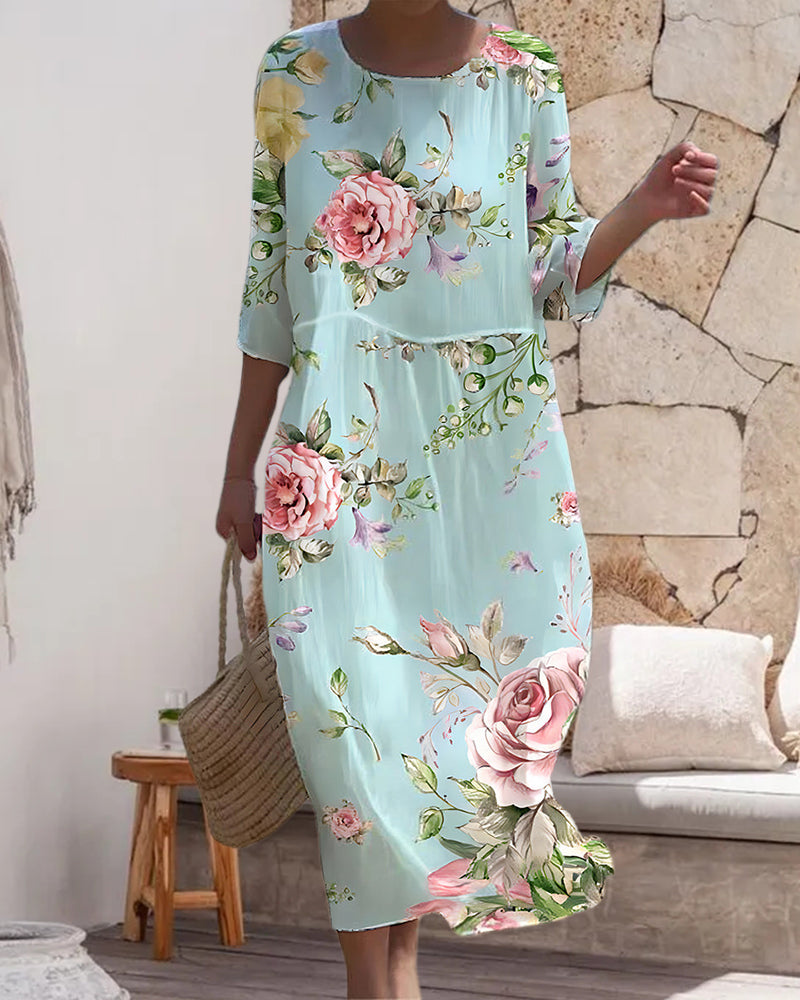 Drune | Stilvolle Blumen Midi Kleid