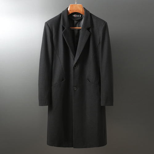 Herren Eleganter langer Wollmix-Mantel mit Schalkragen und geradem Schnitt Drune
