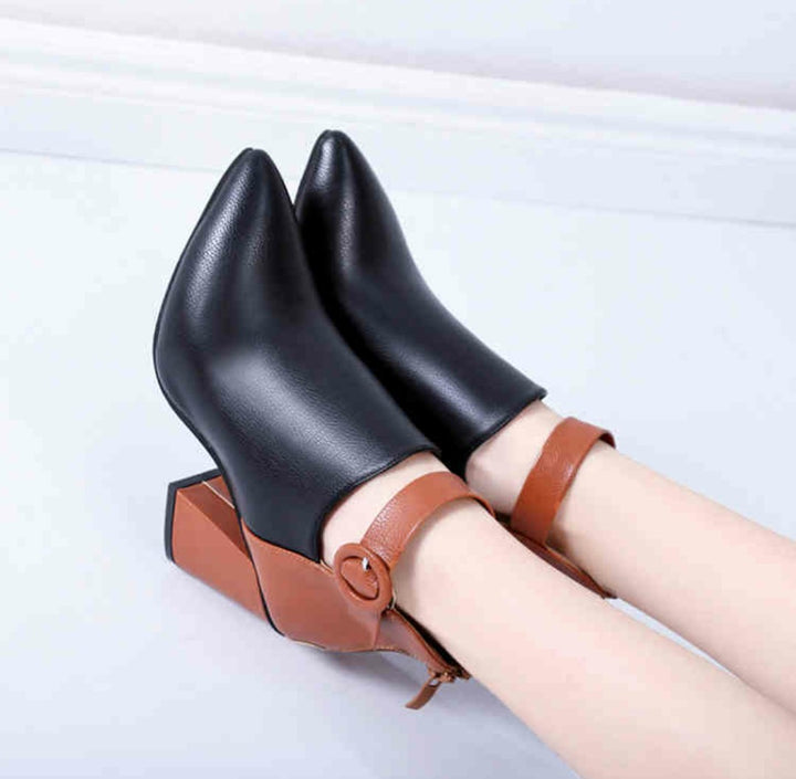 Damen Stiefeletten mit modischem Blockabsatz und geflochtenem Riemendesign Drune