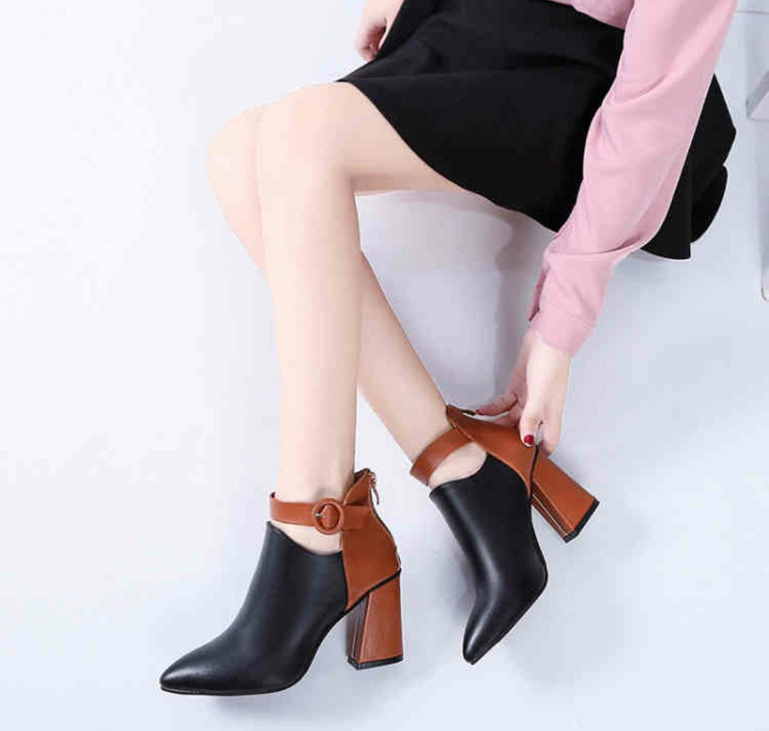 Damen Stiefeletten mit modischem Blockabsatz und geflochtenem Riemendesign Drune
