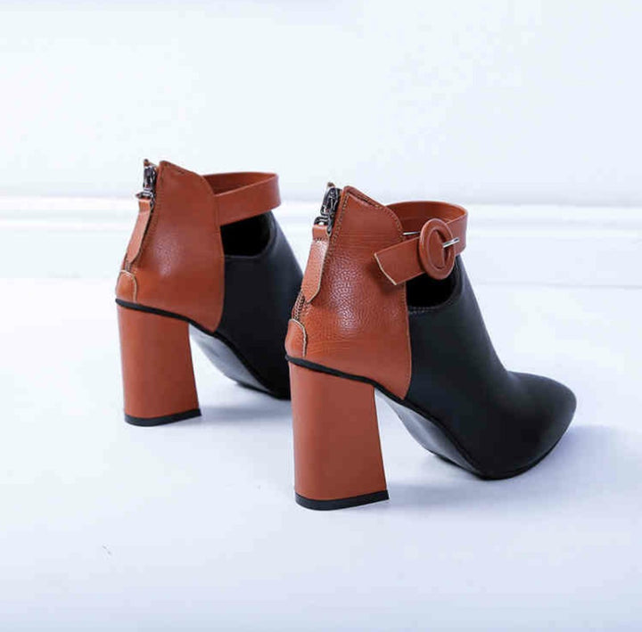 Damen Stiefeletten mit modischem Blockabsatz und geflochtenem Riemendesign Drune