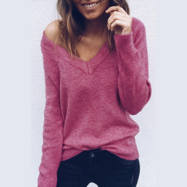 Damen Pullover mit V-Ausschnitt und lässigem Schnitt Drune