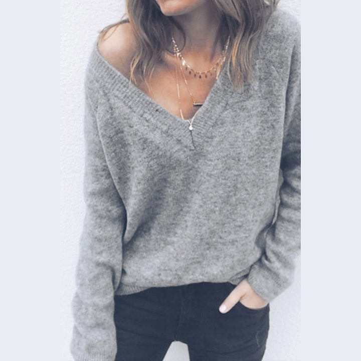Damen Pullover mit V-Ausschnitt und lässigem Schnitt Drune