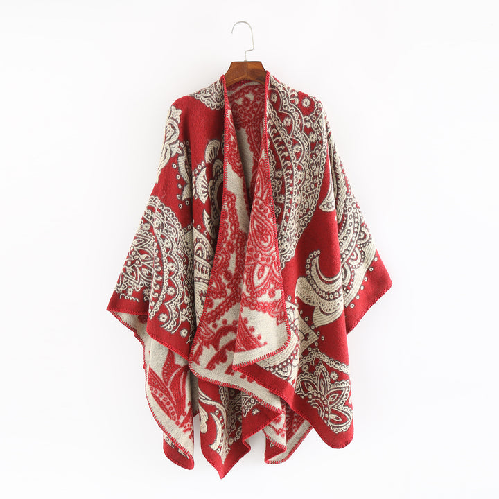 Damen Oversize-Ruana im Paisley-Jacquard mit offener Kimono-Silhouette Drune